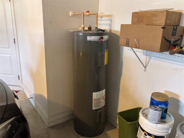 utility room with electric water heater