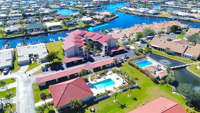 aerial view featuring a water view