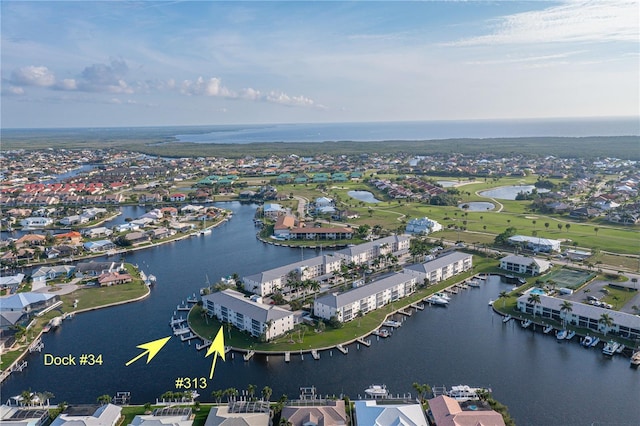 aerial view with a water view