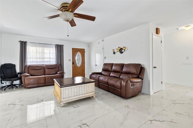 living room with ceiling fan