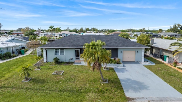 single story home with a garage and a front yard