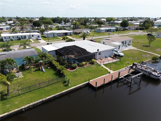 aerial view with a water view