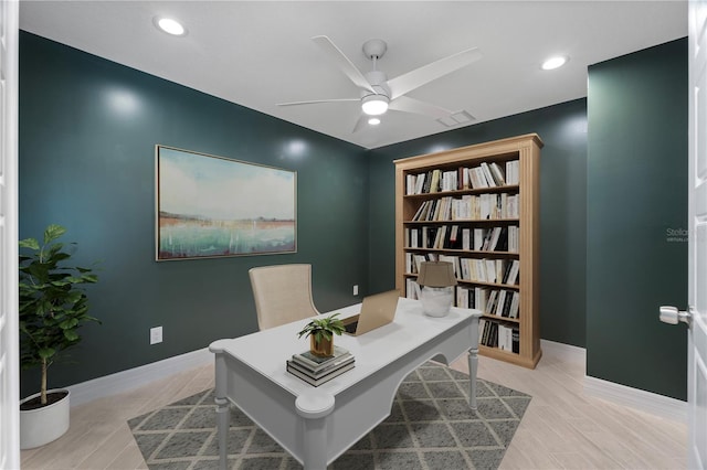 office area with ceiling fan