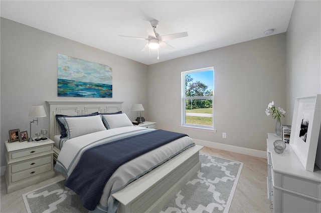 bedroom featuring ceiling fan and light hardwood / wood-style floors