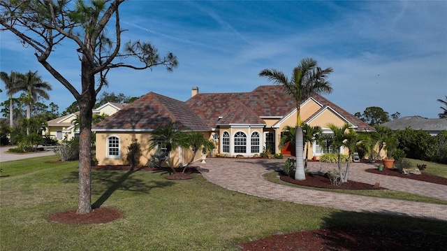 ranch-style house with a front lawn