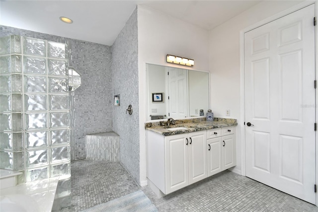 bathroom with vanity and tile patterned floors