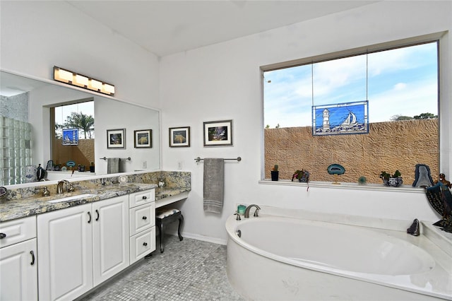 bathroom featuring vanity, a bathtub, and plenty of natural light