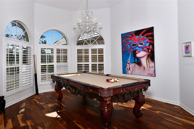 recreation room featuring hardwood / wood-style floors and pool table