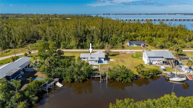 aerial view featuring a water view