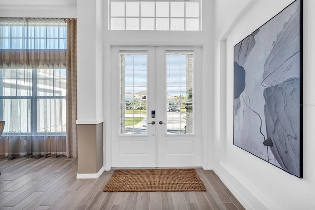 entryway featuring french doors and hardwood / wood-style flooring