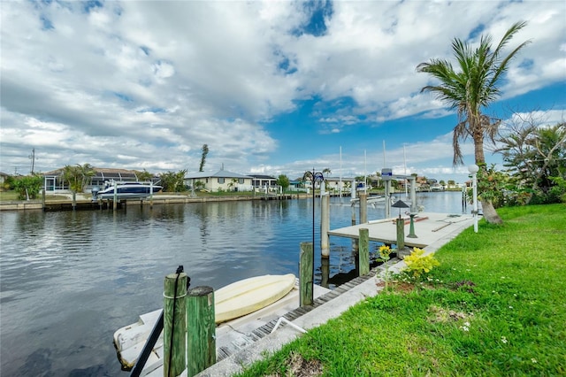 view of dock with a water view and boat lift