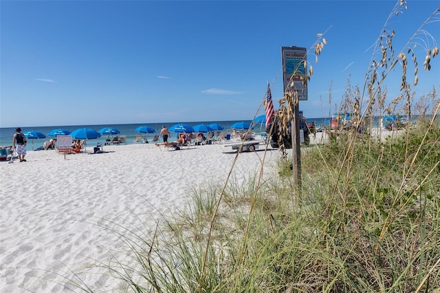 property view of water featuring a view of the beach