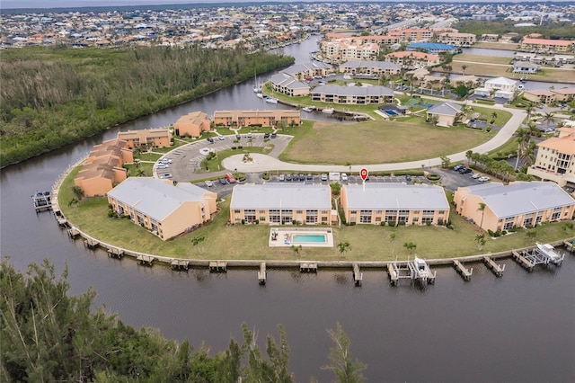 aerial view with a water view