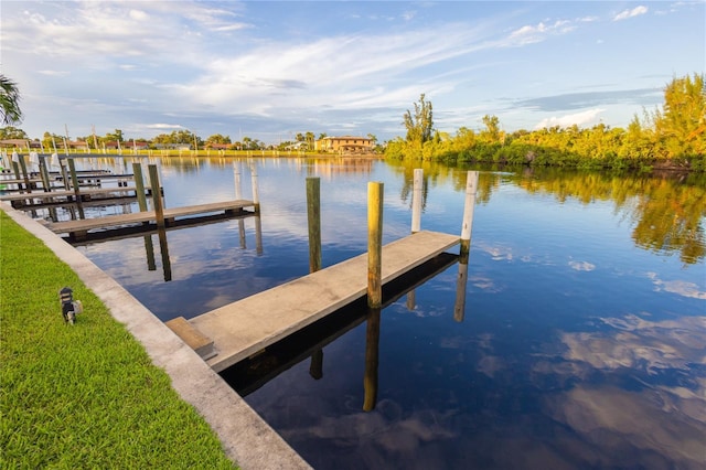 view of dock with a water view