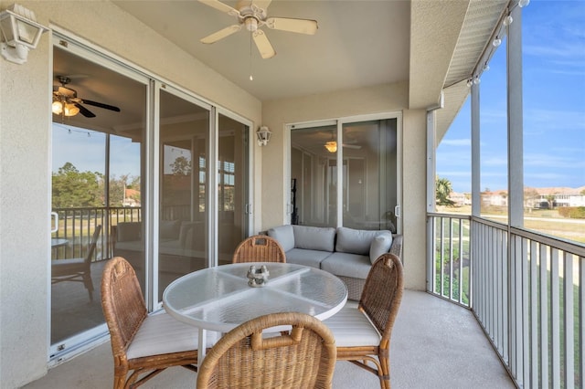 sunroom / solarium with ceiling fan and plenty of natural light