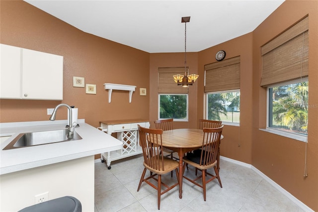 tiled dining space with sink