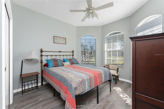 bedroom featuring ceiling fan and hardwood / wood-style floors