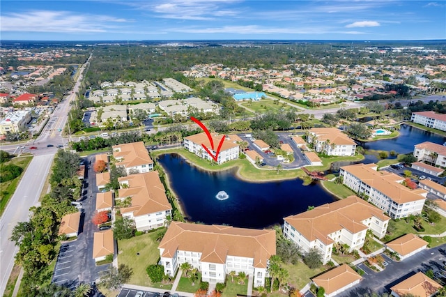 bird's eye view featuring a water view