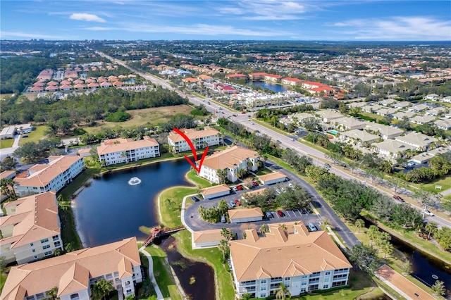 bird's eye view featuring a water view