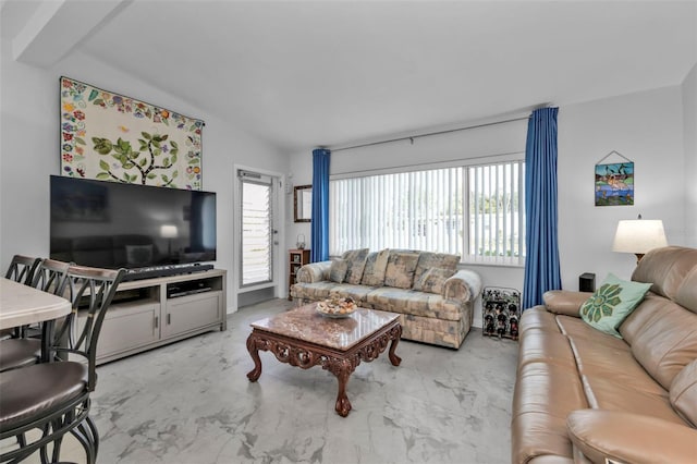 living room with vaulted ceiling