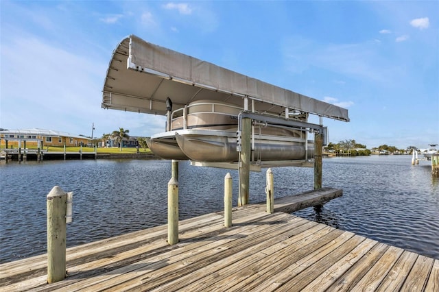 view of dock with a water view