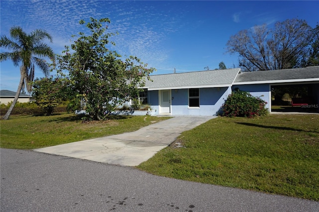 ranch-style house with a front yard