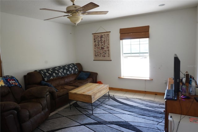 living room with ceiling fan