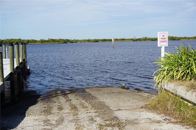 dock area with a water view