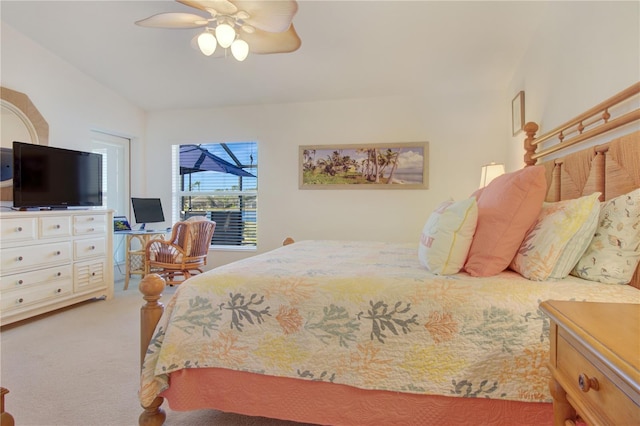 bedroom featuring ceiling fan and carpet floors