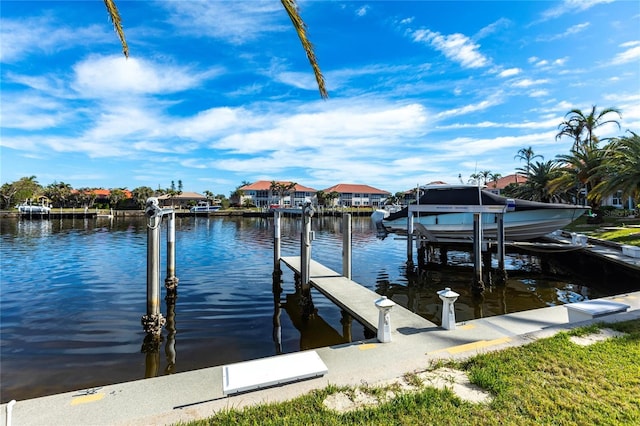 view of dock with a water view