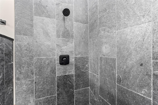 interior details featuring a tile shower