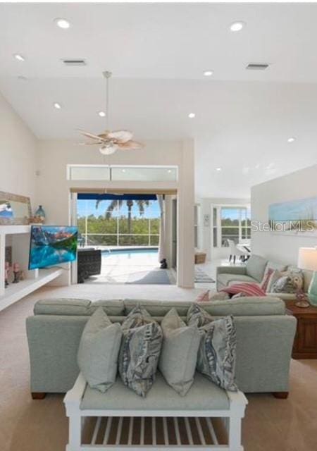 living room with ceiling fan