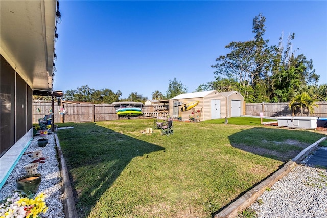 view of yard with a shed