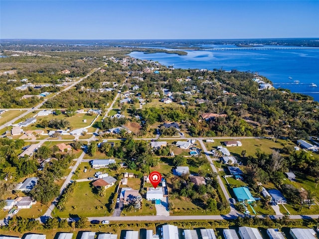 drone / aerial view featuring a water view