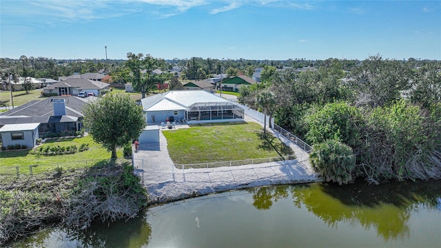 aerial view with a water view