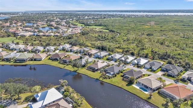 aerial view with a water view