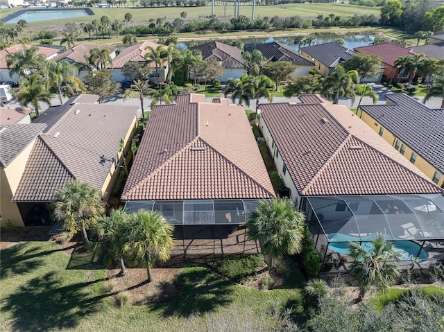 drone / aerial view featuring a water view