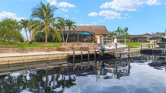 dock area with a water view