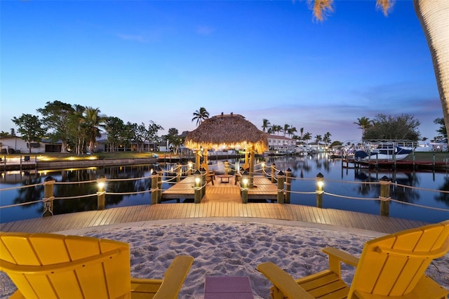 dock area with a water view