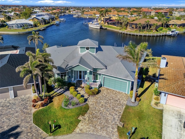 bird's eye view featuring a water view