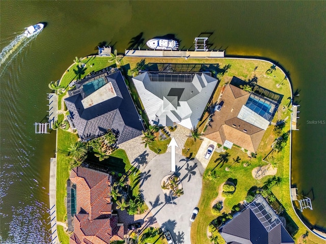 bird's eye view featuring a water view