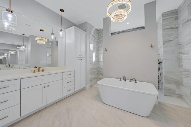 bathroom featuring vanity and separate shower and tub