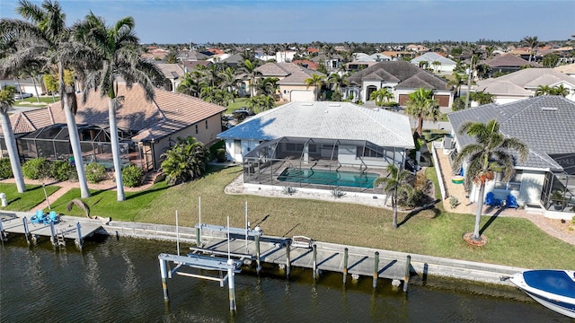 aerial view with a water view