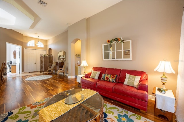 living room with wood-type flooring