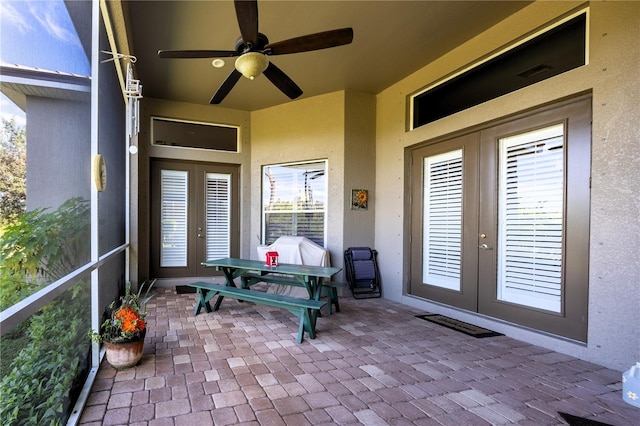 view of patio / terrace with french doors and ceiling fan