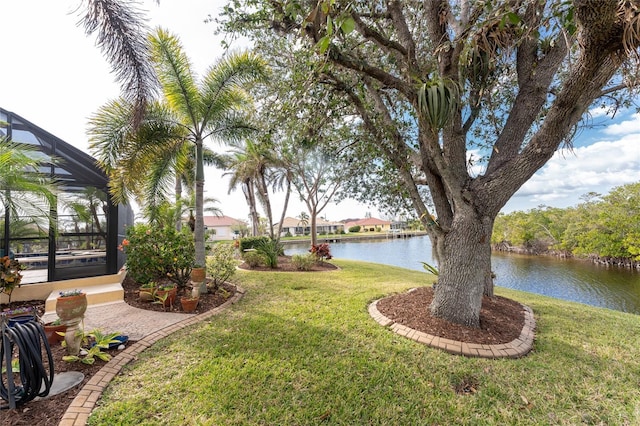 view of yard with a water view