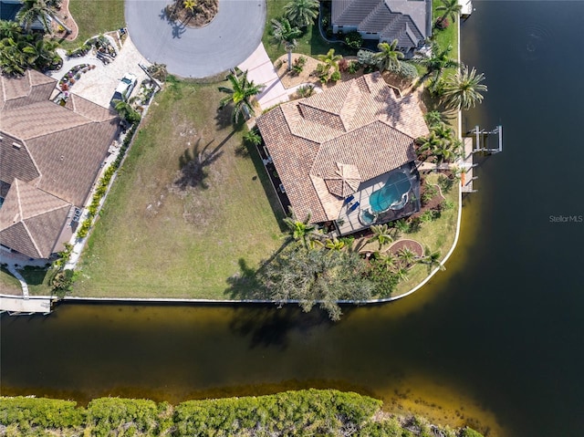 bird's eye view featuring a water view