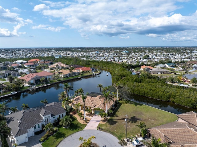 aerial view with a water view