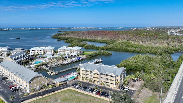 aerial view with a water view