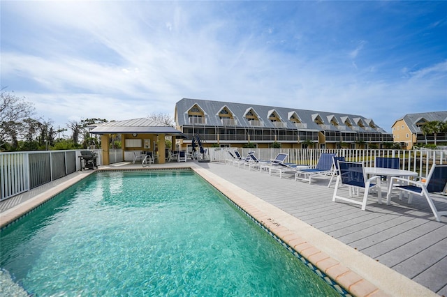 view of swimming pool featuring a gazebo